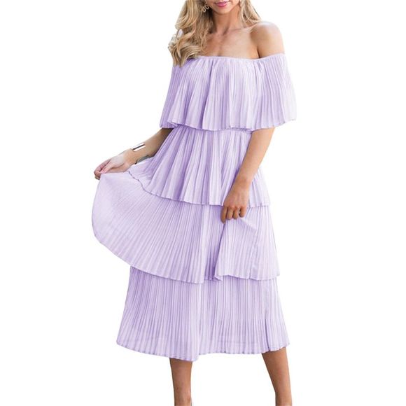 ETCYY Dresses & Skirts - ETCYY Womens Off The Shoulder Ruffles Chiffon Long Maxi Dress Purple, Small Size